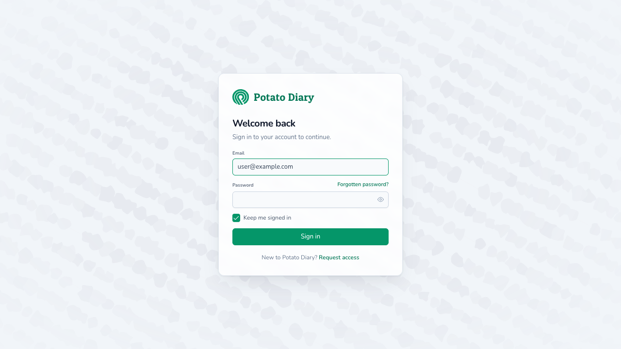 Sign-in form with an email address typed into the Email field and the Password field still empty