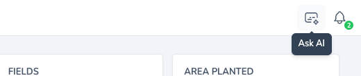 Ask AI button in the Potato Diary top bar, beside the notifications bell, for opening the potato storage assistant